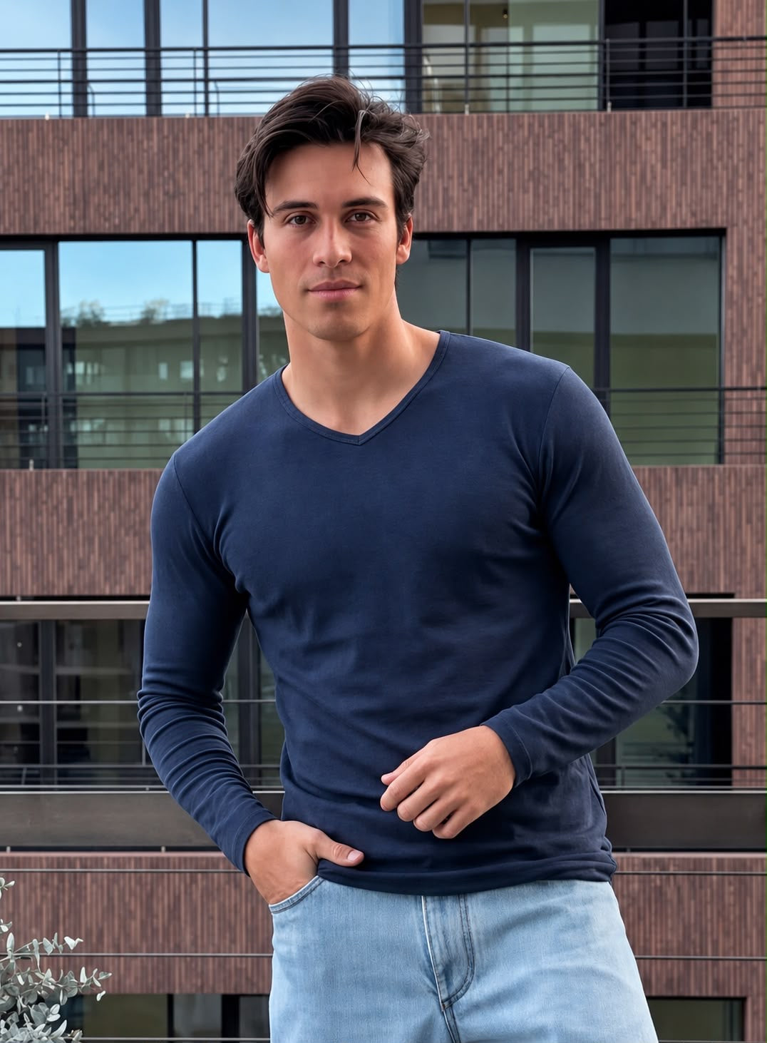DXIXISPORT Premium Slim Fit V-Neck Full Sleeve T-Shirt