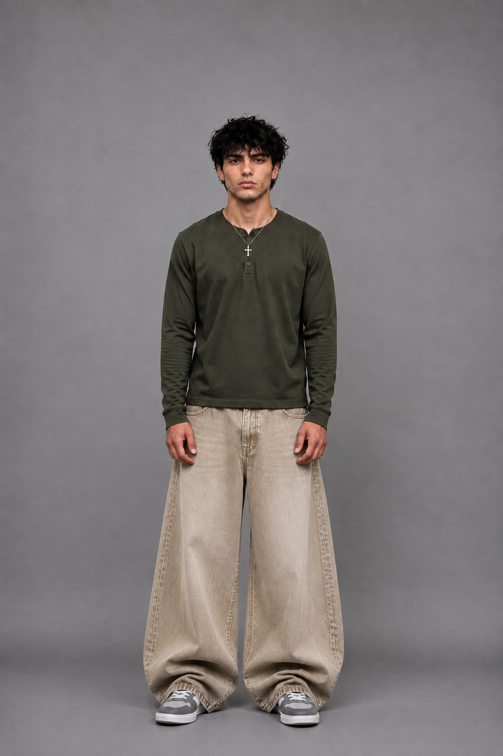 Ribbed Henley Full Sleeve T-Shirt