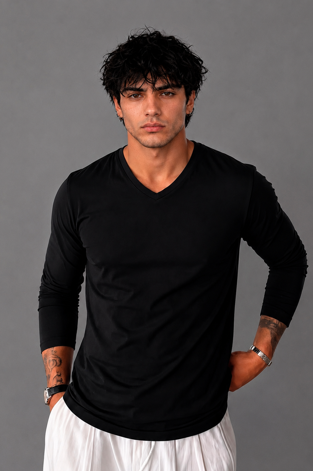 Ribbed V-Neck Basic Tee