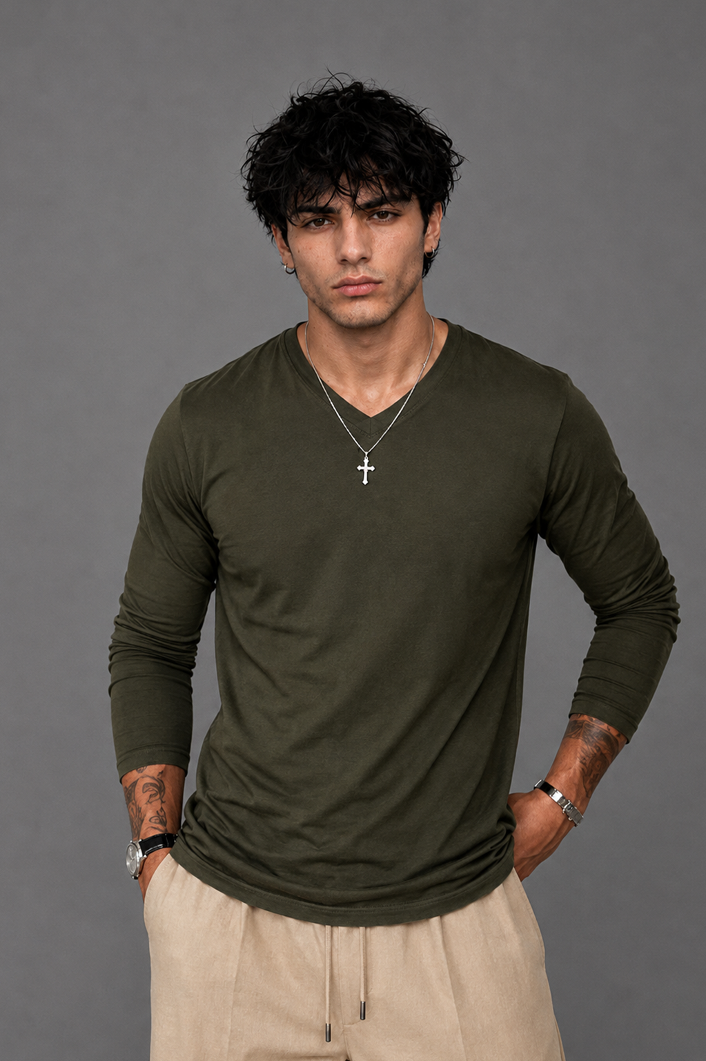 Ribbed V-Neck Basic Tee