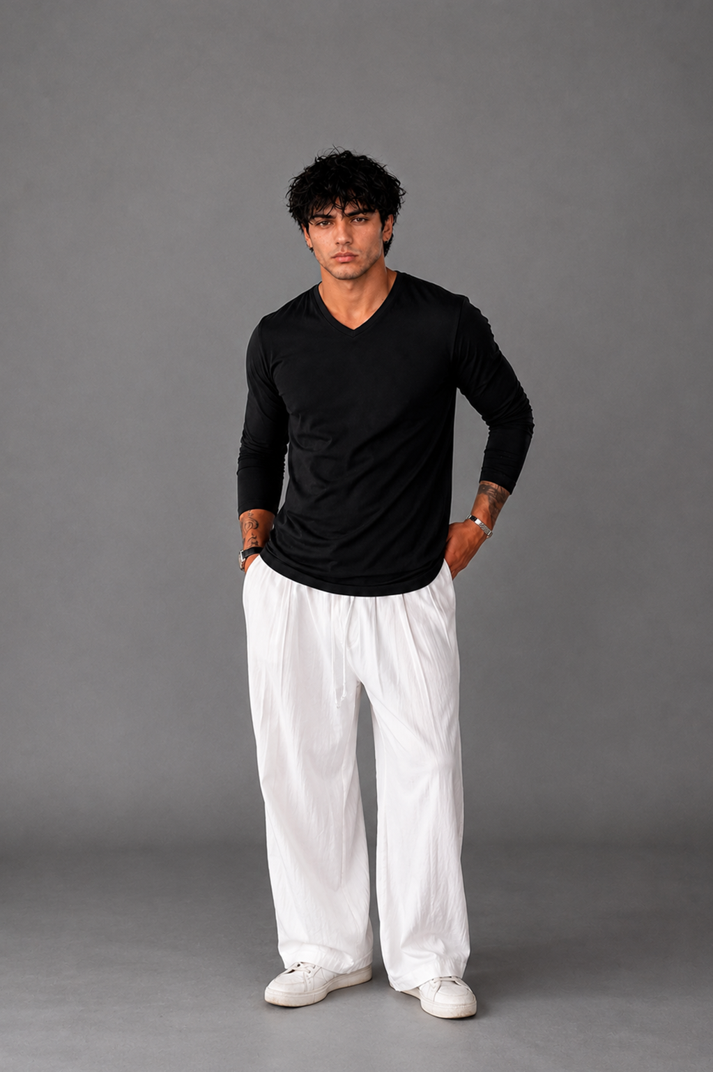 Ribbed V-Neck Basic Tee