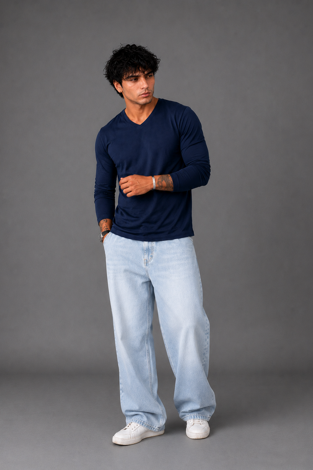 Ribbed V-Neck Basic Tee