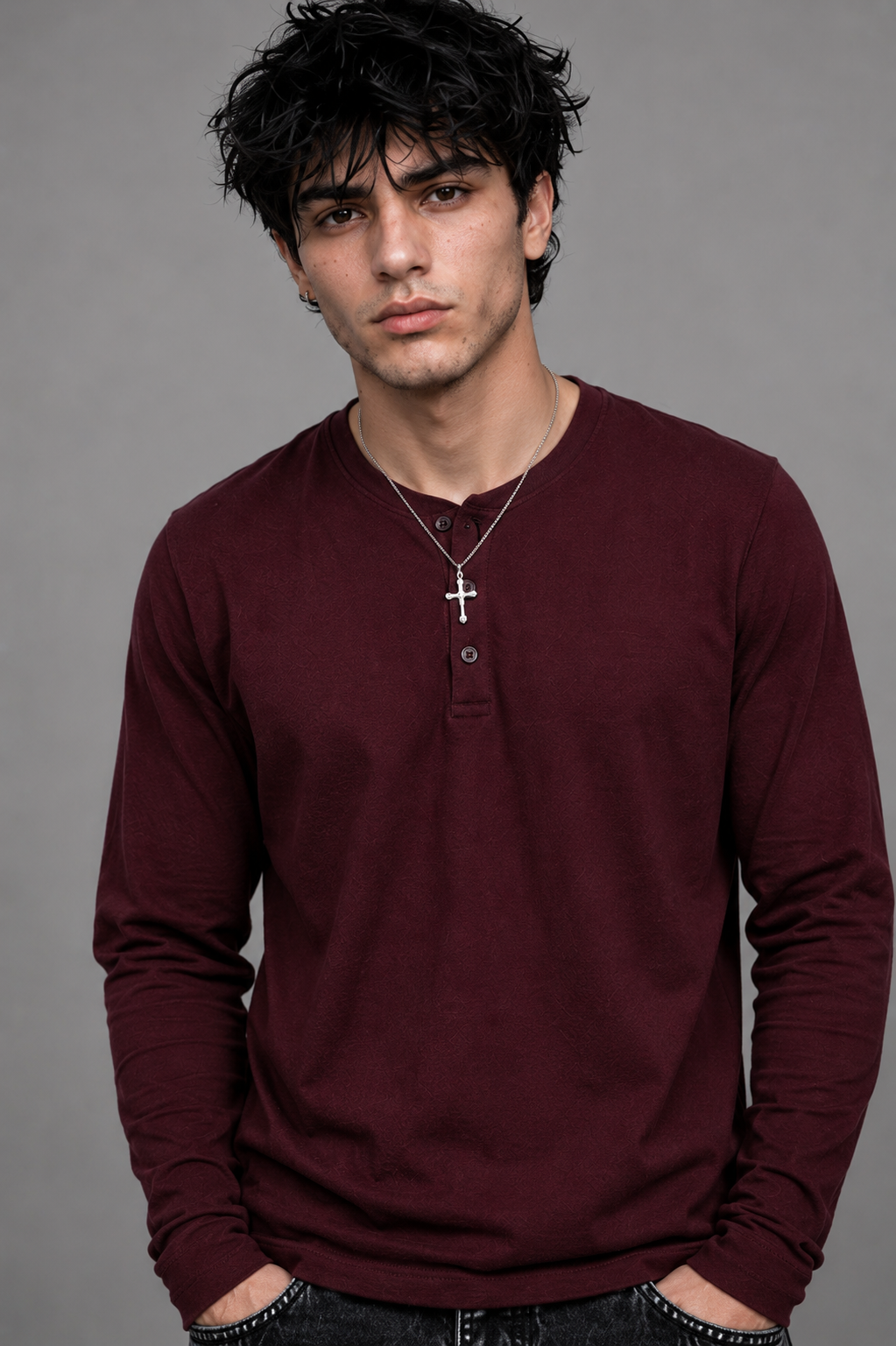 Ribbed Henley Full Sleeve T-Shirt
