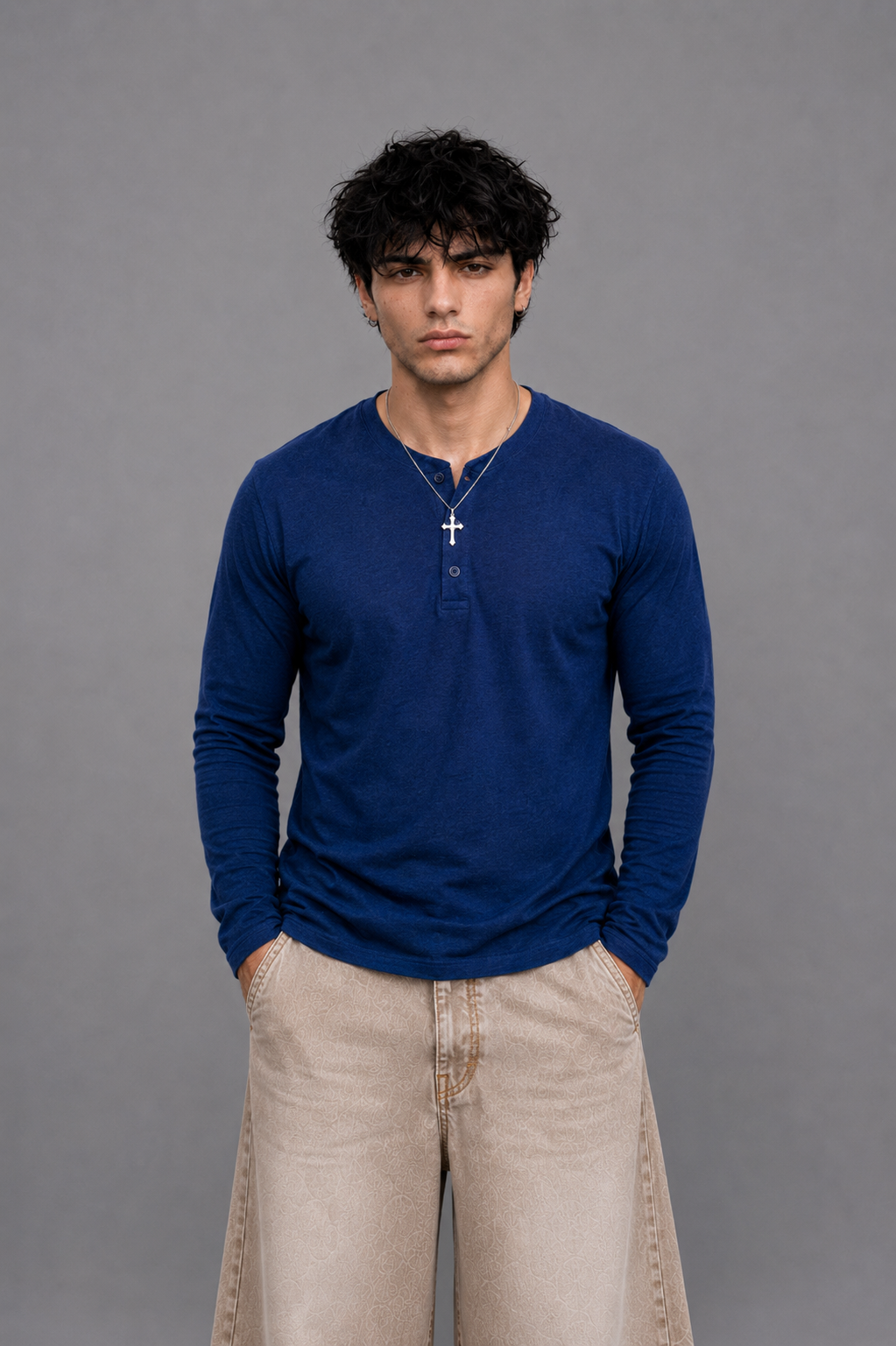 Ribbed Henley Full Sleeve T-Shirt