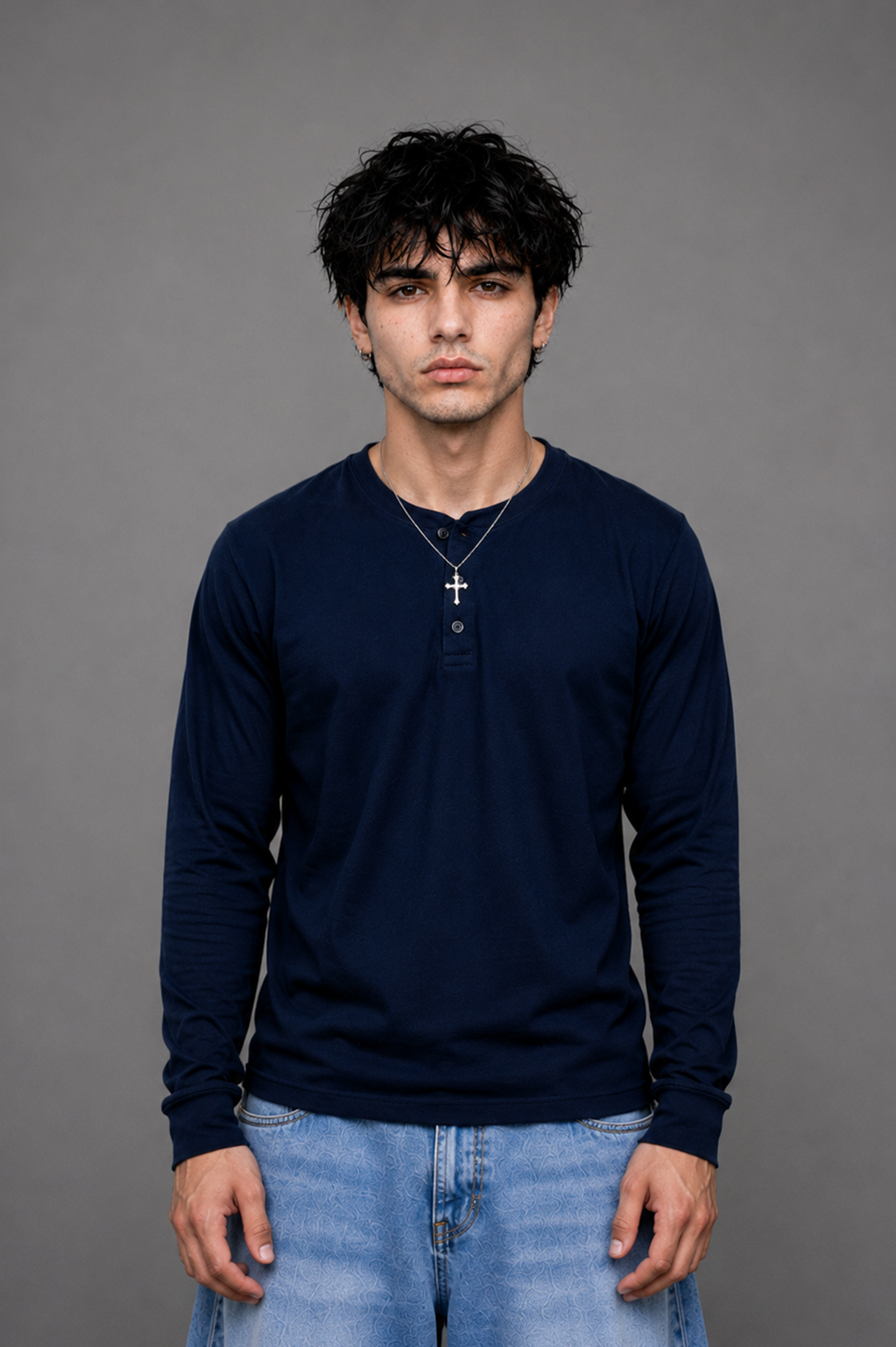 Ribbed Henley Full Sleeve T-Shirt