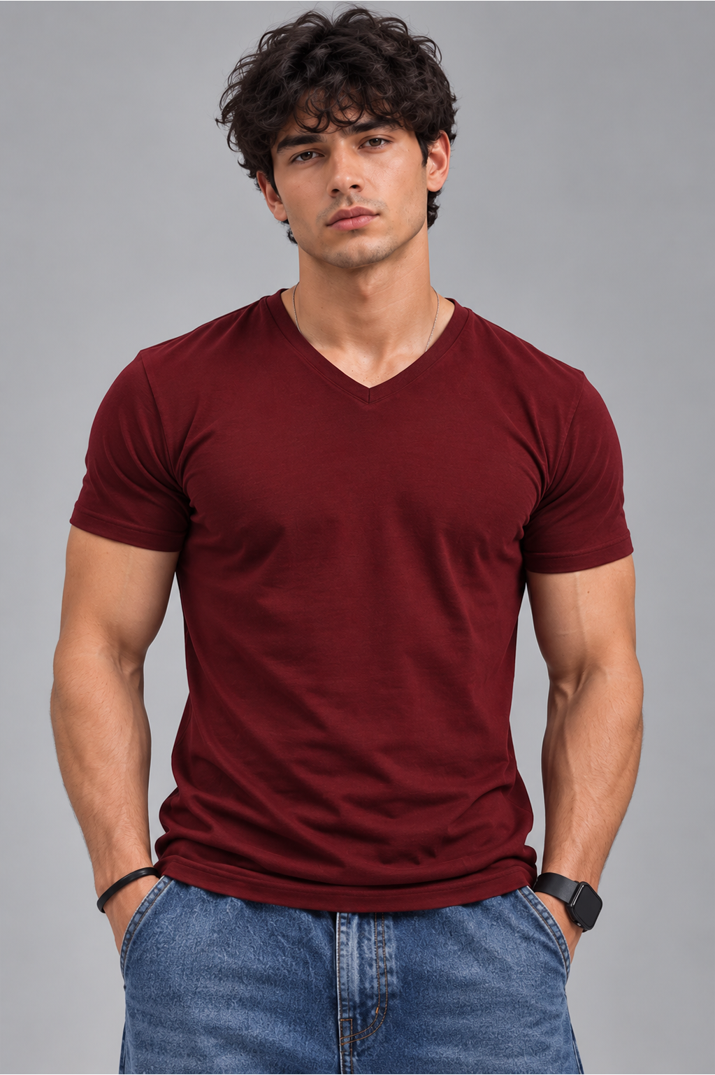 V Neck Half Sleeves T-shirt