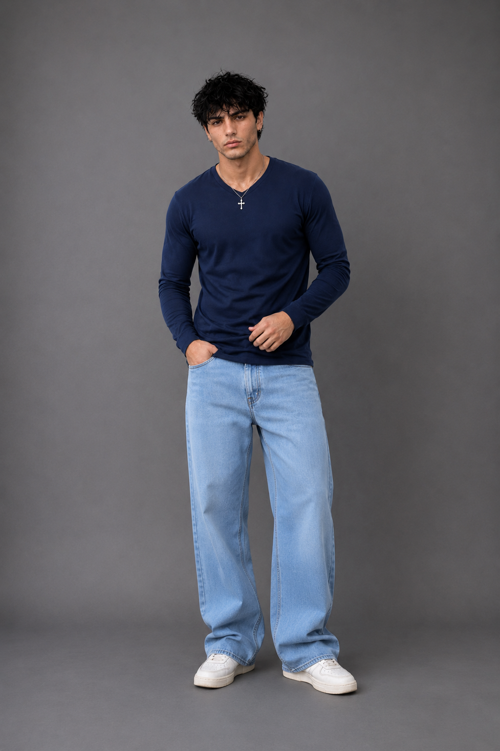 Ribbed V-Neck Basic Tee