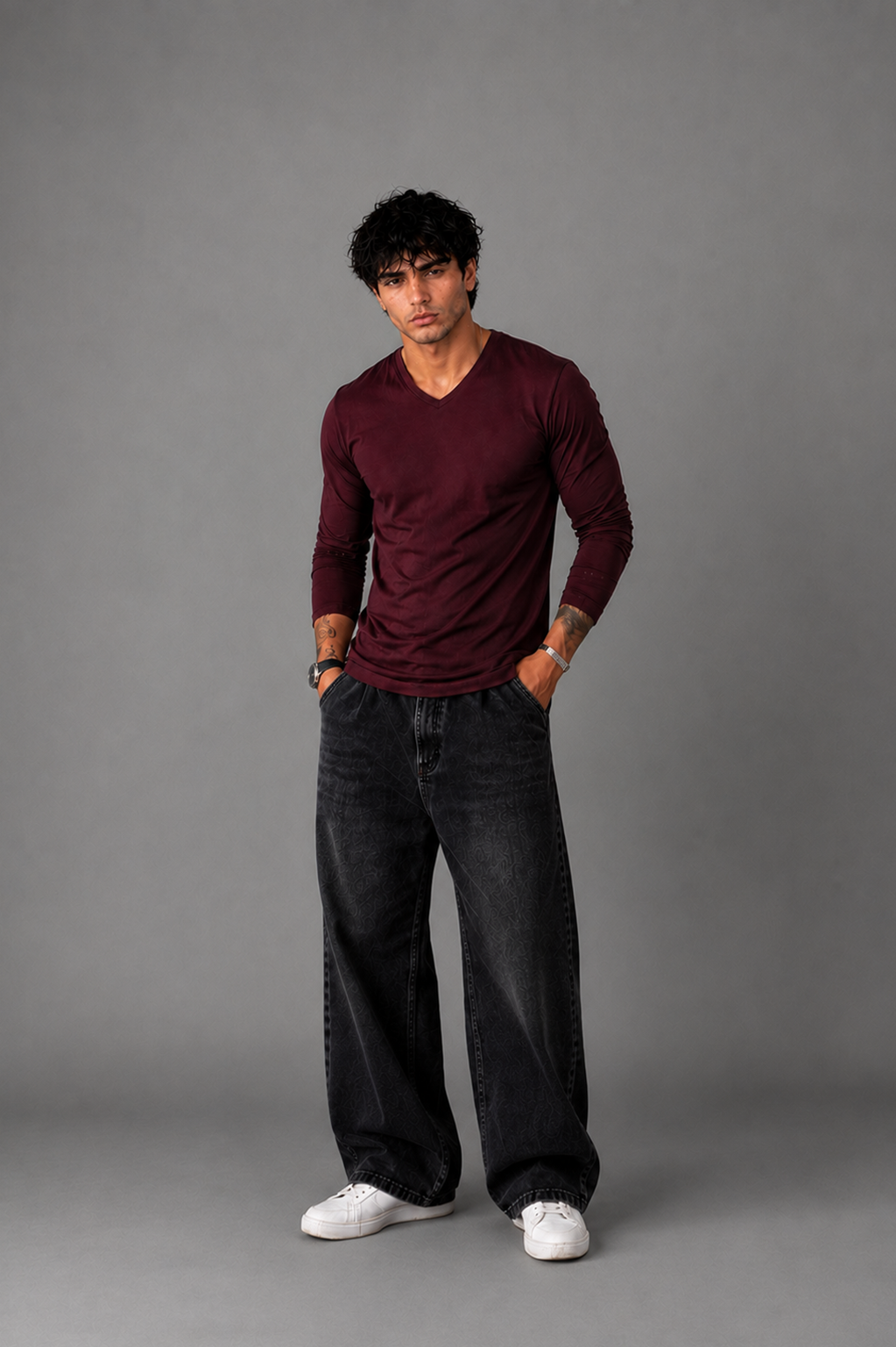 Ribbed V-Neck Basic Tee