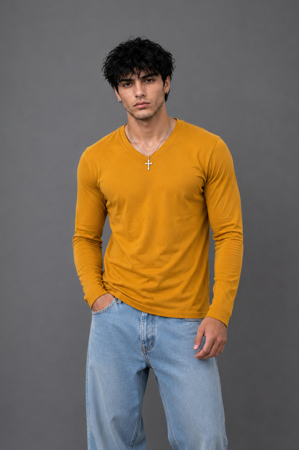 Ribbed V-Neck Basic Tee