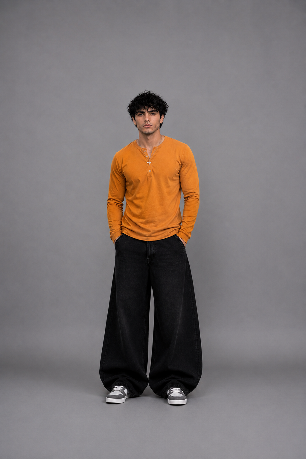Ribbed Henley Full Sleeve T-Shirt