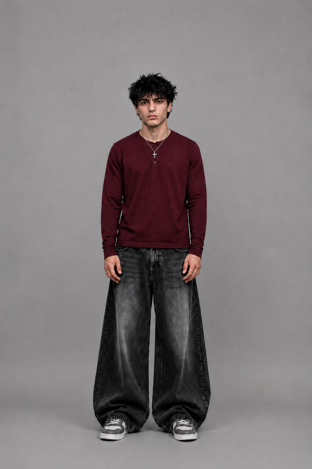 Ribbed Henley Full Sleeve T-Shirt
