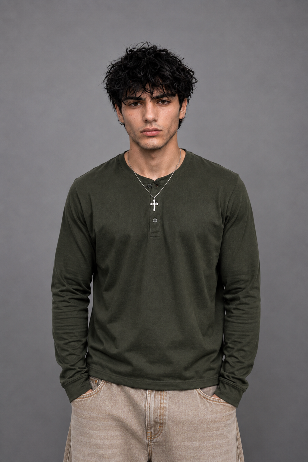Ribbed Henley Full Sleeve T-Shirt