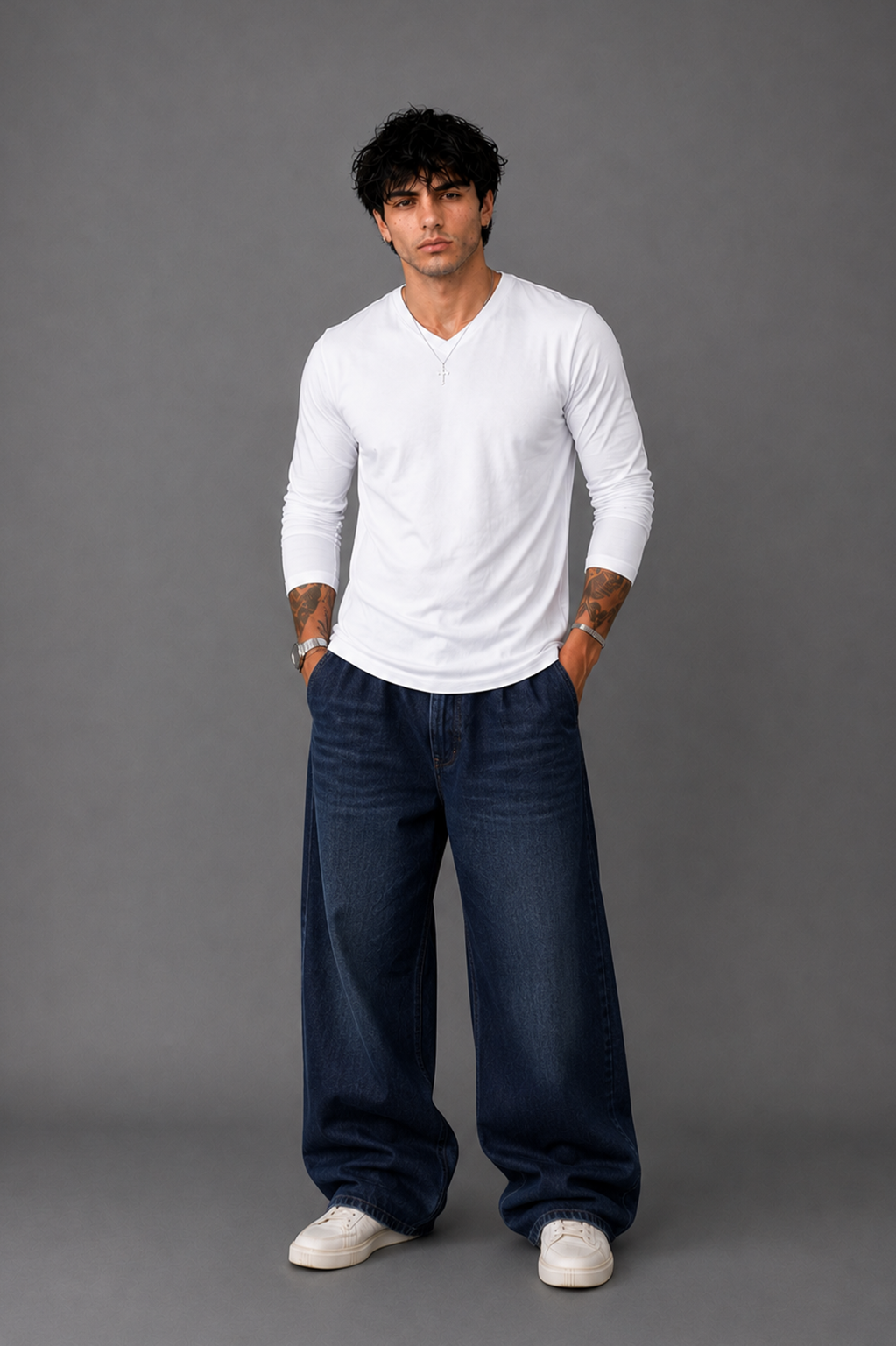 Ribbed V-Neck Basic Tee