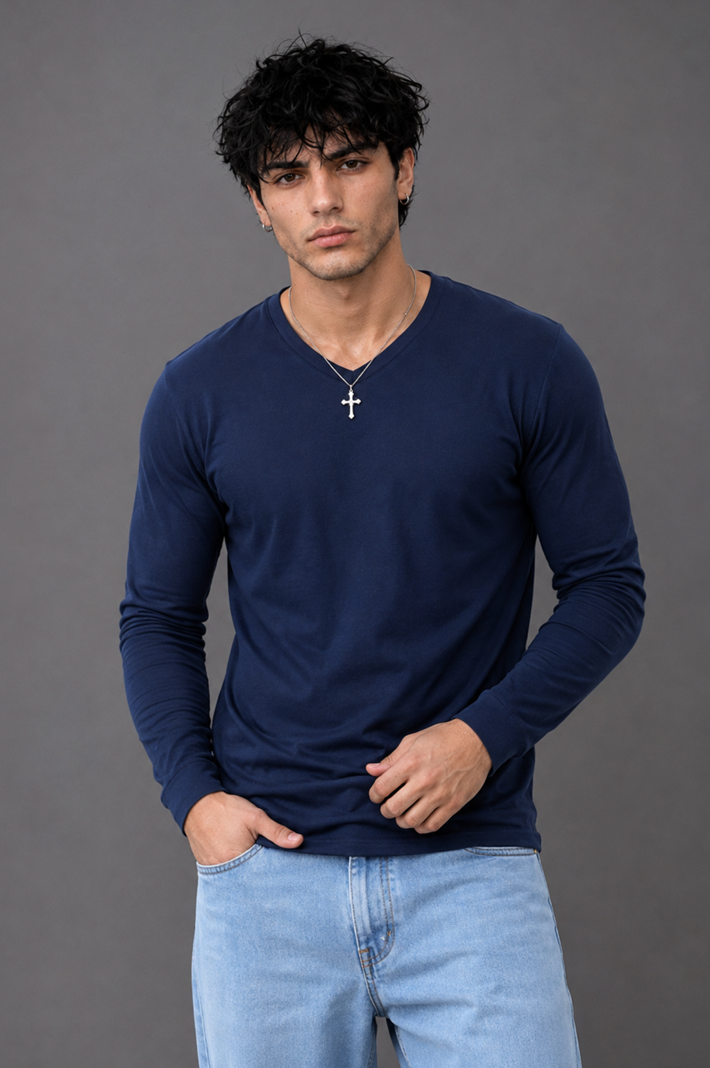 Ribbed V-Neck Basic Tee