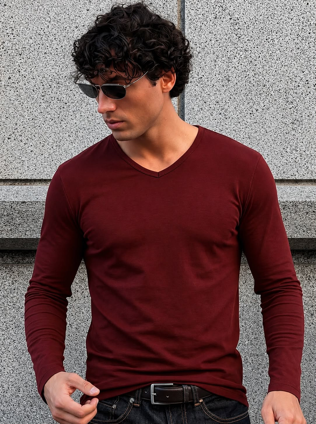 DXIXISPORT Premium Slim Fit V-Neck Full Sleeve T-Shirt