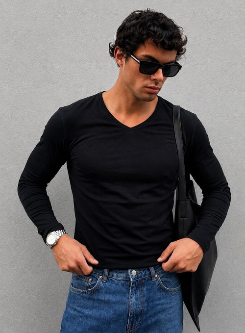 DXIXISPORT Premium Slim Fit V-Neck Full Sleeve T-Shirt