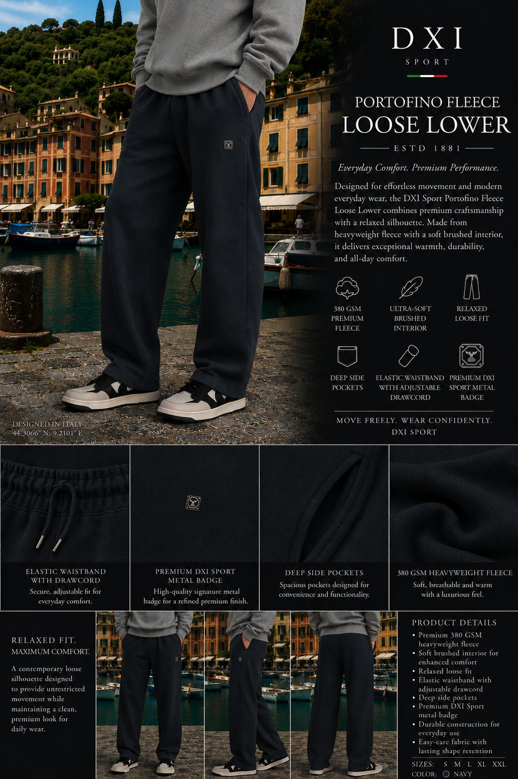 Portofino Minimal fleece Loose lower ESTD 1881.