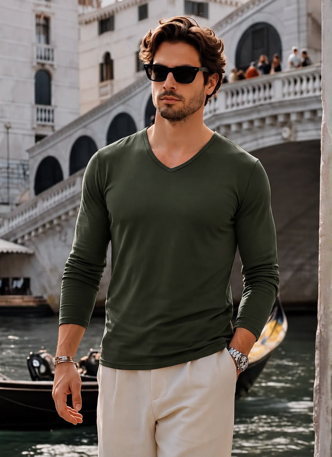 DXIXISPORT Premium Slim Fit V-Neck Full Sleeve T-Shirt