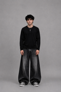 Ribbed Henley Full Sleeve T-Shirt