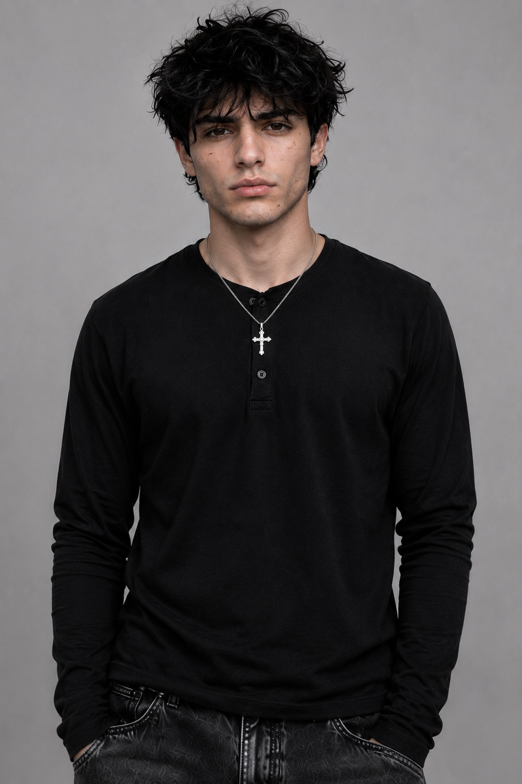 Ribbed Henley Full Sleeve T-Shirt