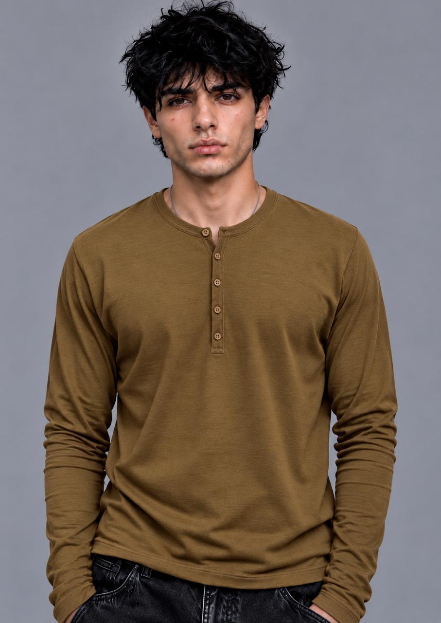 Ribbed Henley Full Sleeve T-Shirt