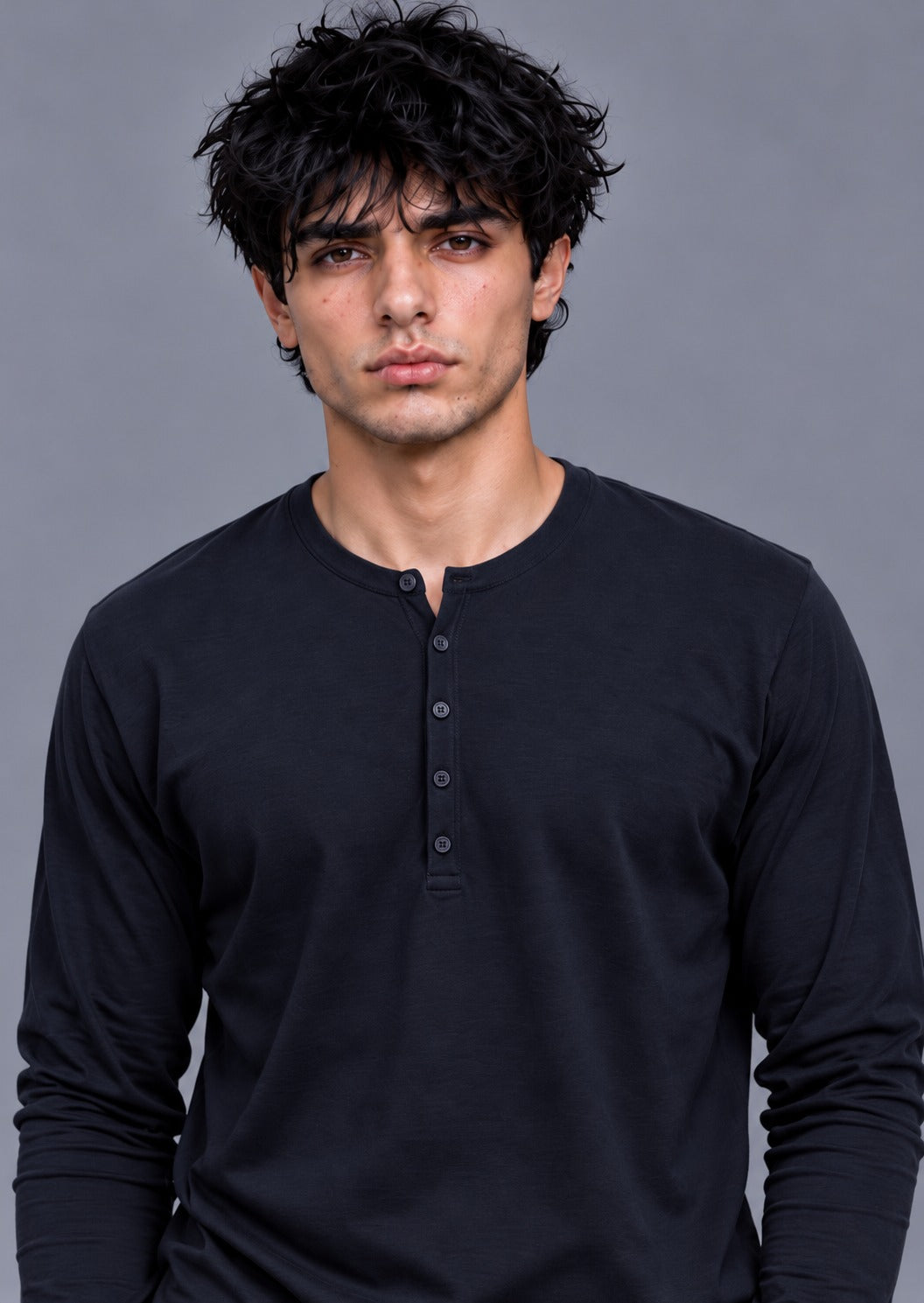 Ribbed Henley Full Sleeve T-Shirt