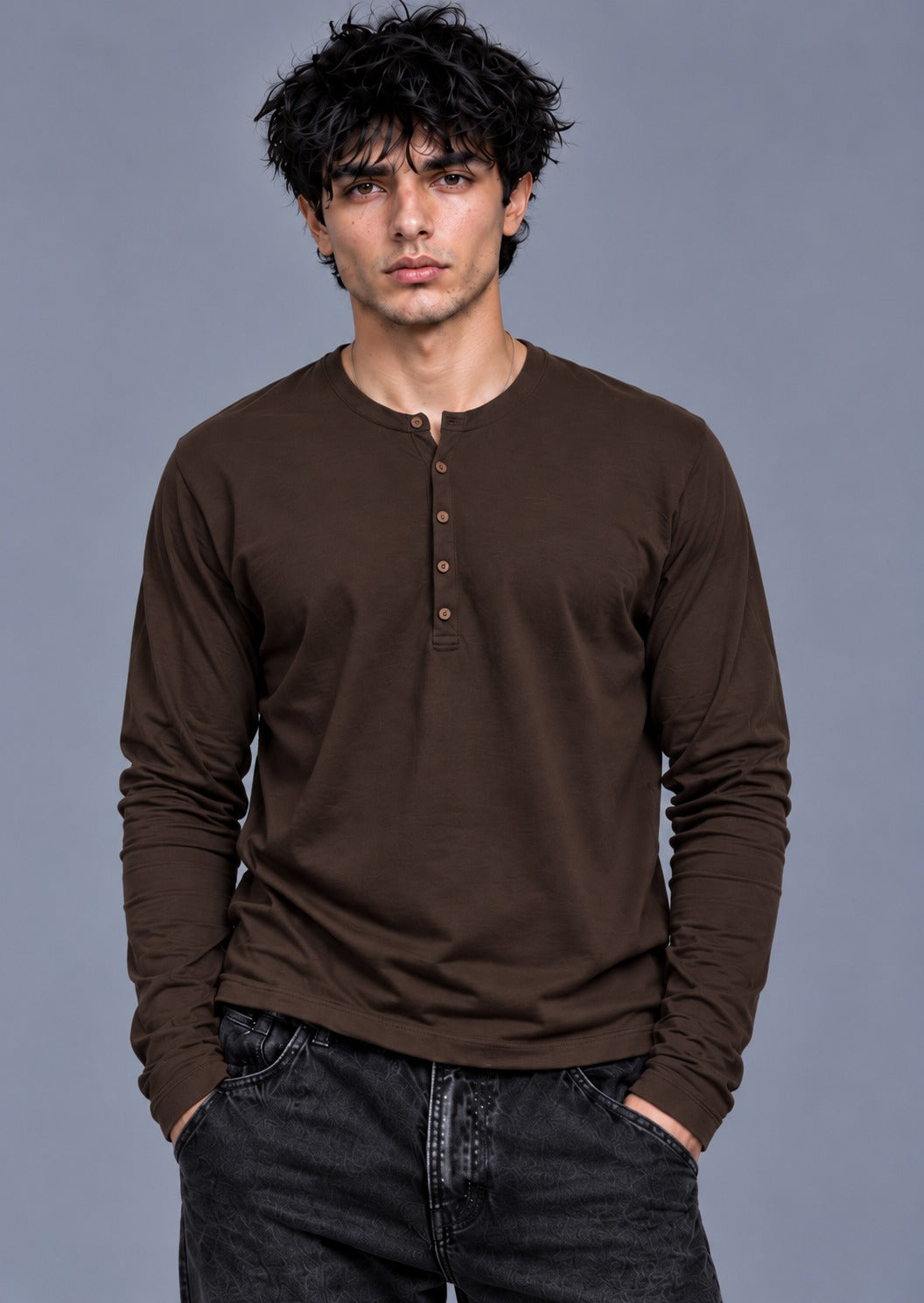 Ribbed Henley Full Sleeve T-Shirt