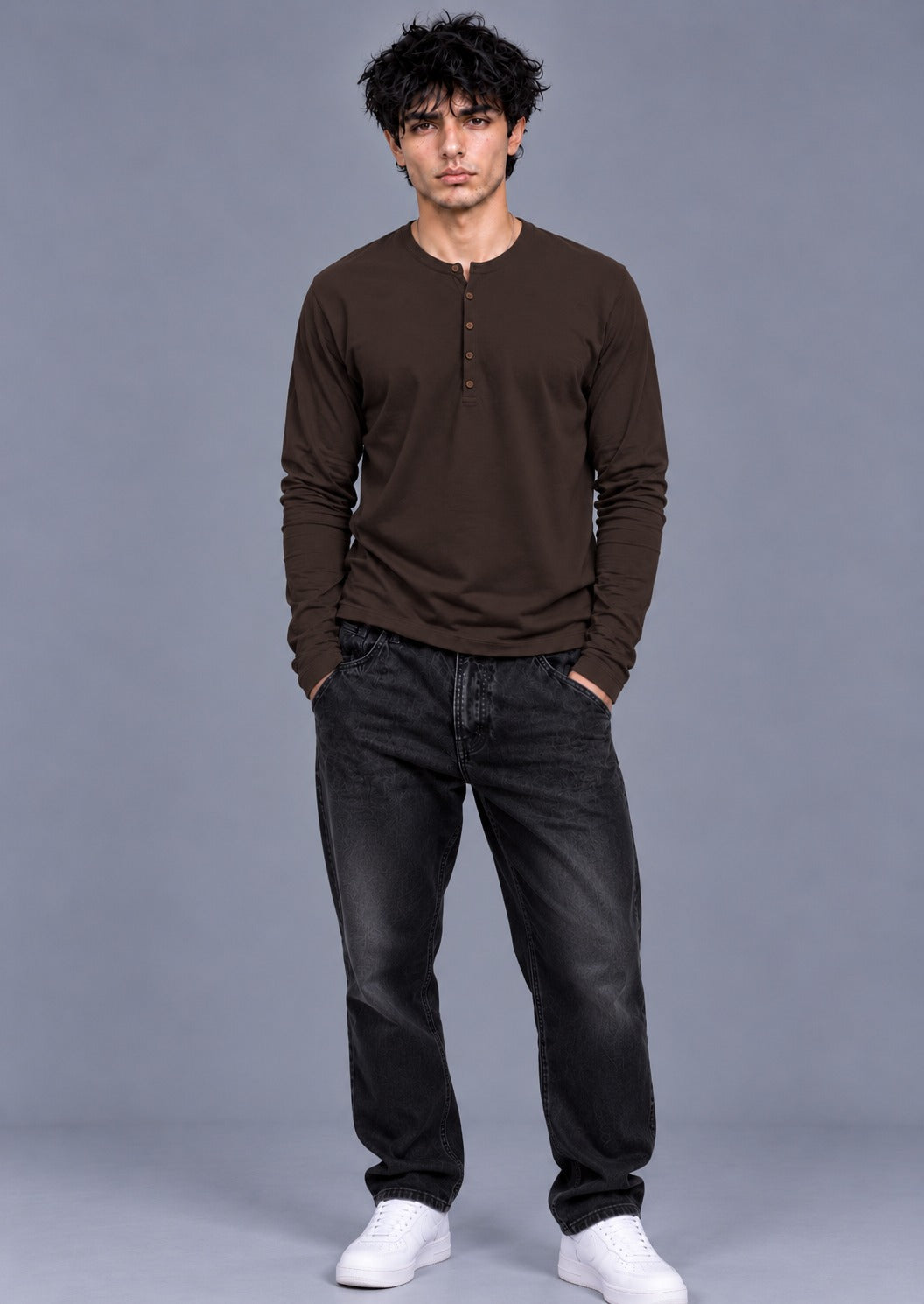 Ribbed Henley Full Sleeve T-Shirt